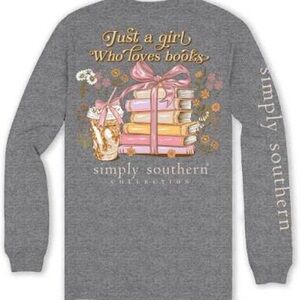 Simply Southern Just a Girl Who Loves Books Gray L/S Tee NWOT